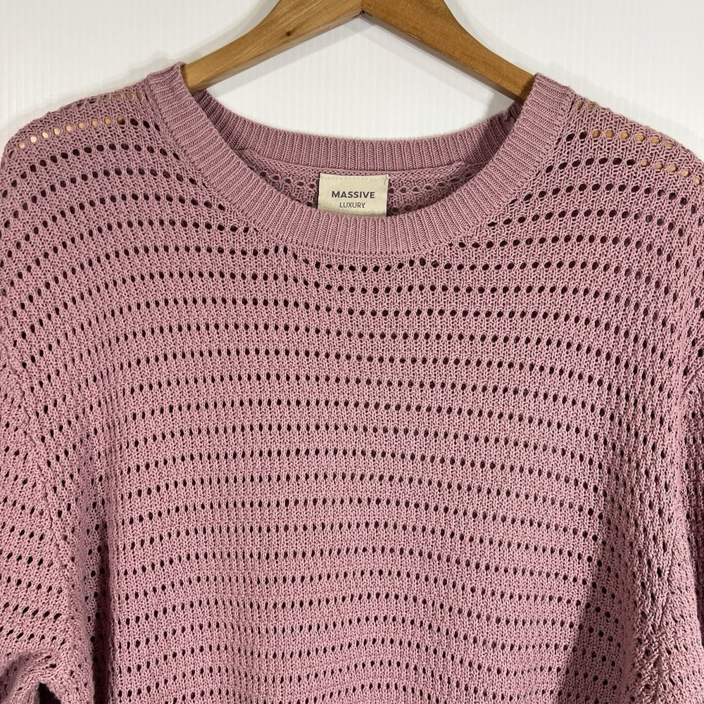 Dusty Rose Pink Open Knit 100% Cotton Sweater Sz Large Crewneck Long Sleeve NEW